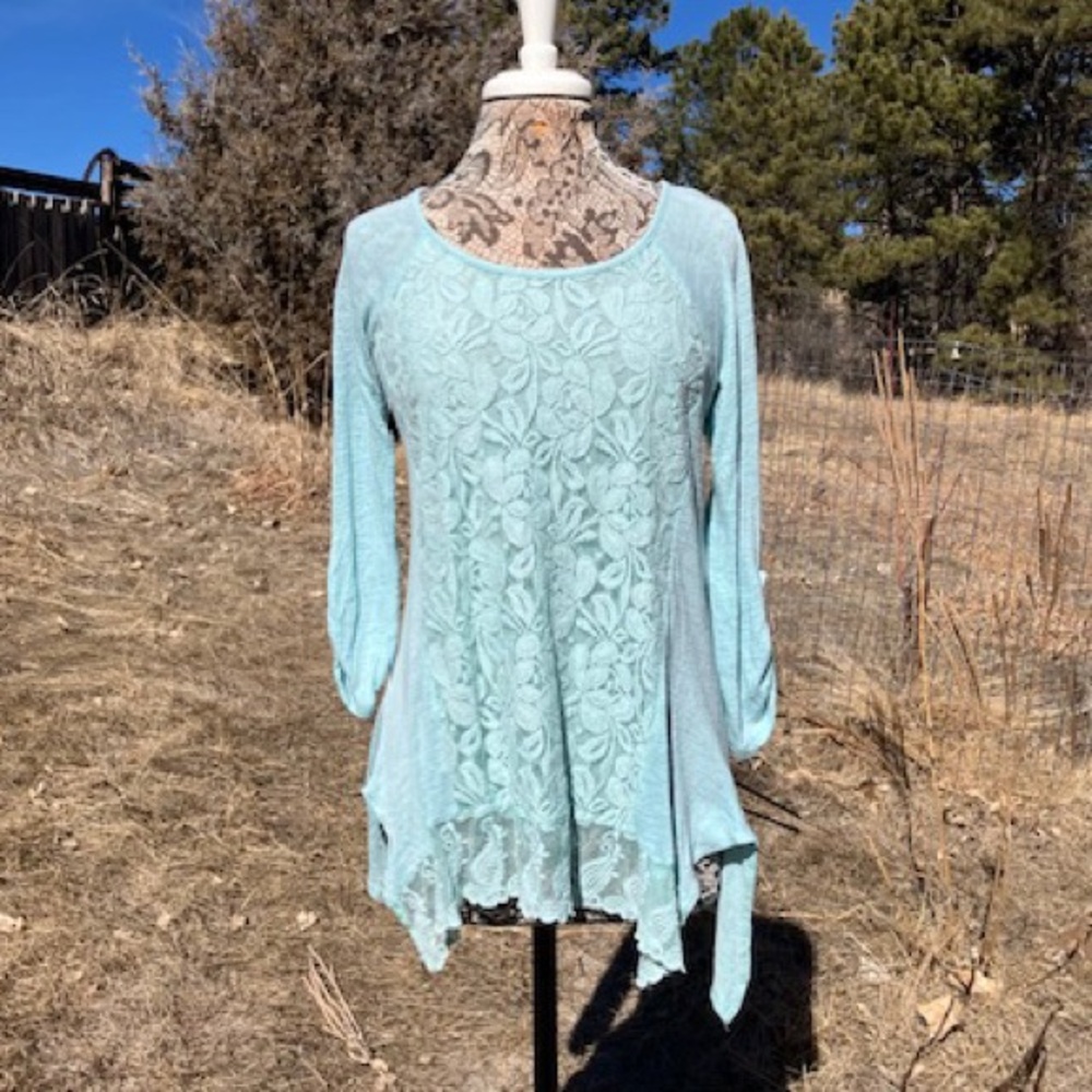Pretty lacy sky blue tunic by Cupid, M